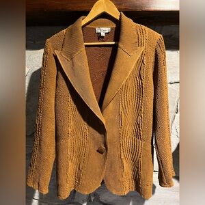 Vintage Brown Textured Women's Jacket, lightweight crinkle stretch material XL